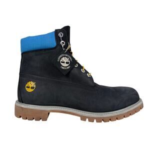 Timberland Premium 6 Inch Boots Mens 13 Black Nubuck Leather WP Blue Collar